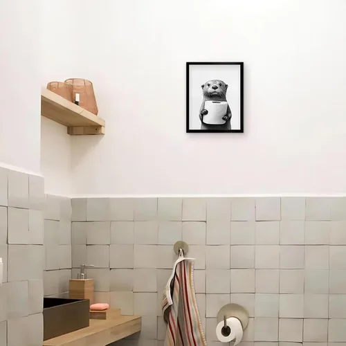 Miniatura 7 de Arte de pared enmarcado para baño, arte de pared divertido para decoración de baño, impresiones artísticas de animales de foca sosteniendo pañuelo