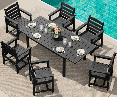 Miniatura 55 de SERWALL Juego de comedor para exteriores de 9 piezas, mesa de comedor expandible de 60 a 83 pulgadas y 8 sillas de polietileno de alta densidad
