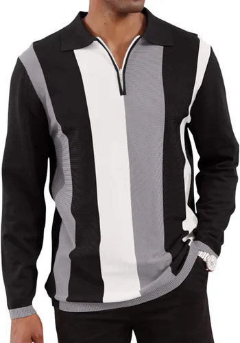 Miniatura 8 de Camisas polo de moda para hombre, camisas de punto vintage a rayas, camisas de golf casuales ajustadas