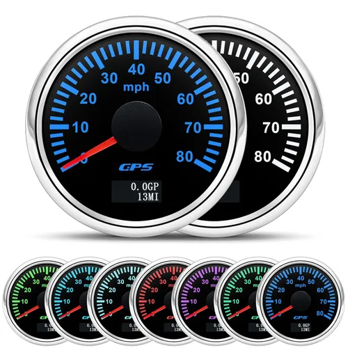 Miniatura 13 de ARTILAURA Velocímetro GPS de 52mm 2-1/6" para embarcaciones, 60 MPH, odómetro, 7 colores, impermeable, 9-32V, para AUTO, automóvil, marítimo (negro)