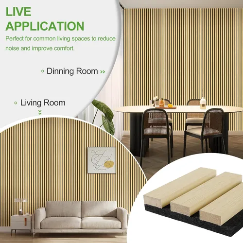Miniatura 5 de Paquete de 2 paneles de madera para pared, paneles acústicos de listones de madera de 48 x 24 pulgadas, paneles acústicos para decoración de paredes