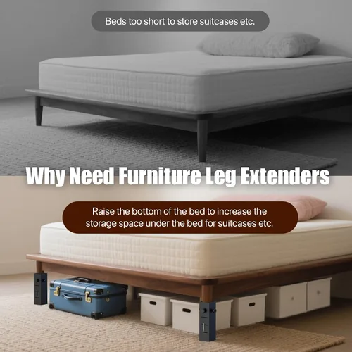 Miniatura 4 de Extensores de cama resistentes para dormitorio, aumenta el espacio de almacenamiento debajo de la cama, se adapta a patas de cama de 1.5 a 2.2