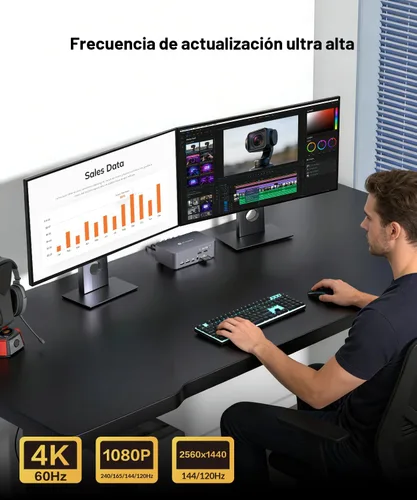 Miniatura 8 de Conmutador KVM AV Access 2 Monitores 2 Computadoras con Ethernet, EDID, 4K@60Hz/2K@144Hz/1080P@240Hz, Estación de acoplamiento KVM de monitor dual