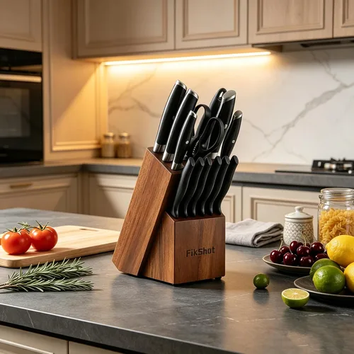 Miniatura 2 de FIKSHOT - Juego de bloques de cuchillos, juego de cuchillos de cocina de acero inoxidable de alto carbono, espiga completa, hoja afilada resistente