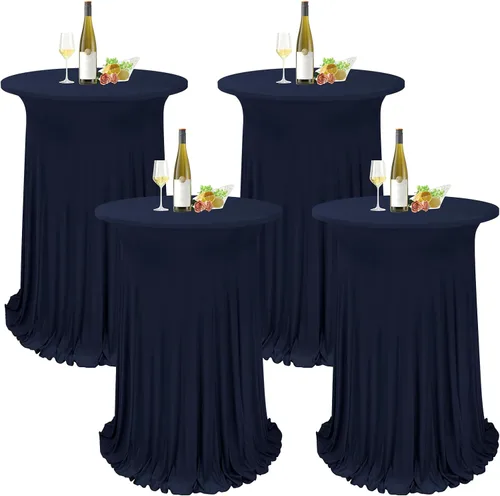 Miniatura 10 de Paquete de 4 manteles redondos para mesa de cóctel, de 32 x 43 pulgadas, de elastano, con cortinas onduladas, color beige, para mesa de boda, bar