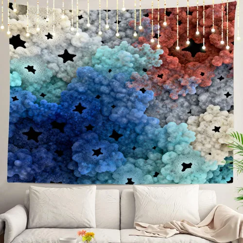 Miniatura 83 de Shrahala Tapiz de pared azul brillante, acuarela azul degradado para colgar en la pared, tapiz grande decorativo de fibra de poliéster, dobladillo