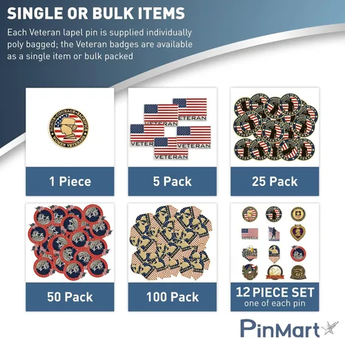 Miniatura 7 de PinMart Pin de veterano – Pin patriótico americano de solapa o sombrero – Orgulloso de ser retirado ejército, marina, fuerza aérea o cuerpo