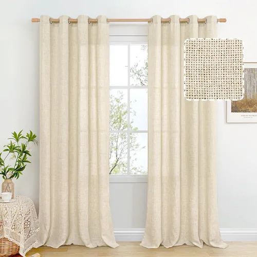 Miniatura 60 de BGment Cortinas de Lino Beige de 63 Pulgadas de Largo 2 Paneles - Tratamientos para Ventanas con Textura de Arpillera Filtrantes de Luz Cortinas