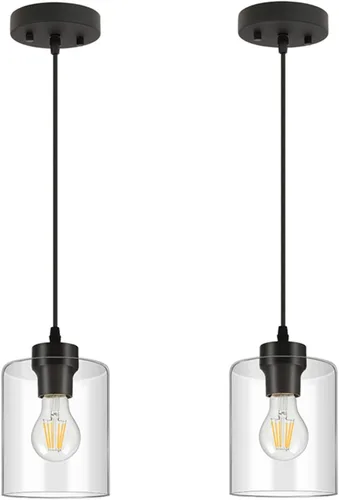 BoostArea Lámparas Colgantes Modernas, Lámpara de Techo Colgante Industrial con Pantalla de Vidrio Transparente, Iluminación Colgante Negra de