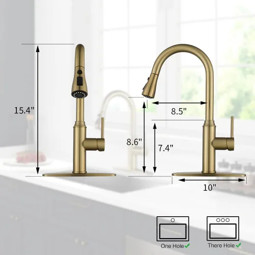 Miniatura 2 de Grifo de cocina dorado con rociador, grifo de fregadero de cocina de una sola manija con rociador extraíble, bronce champán, Arofa