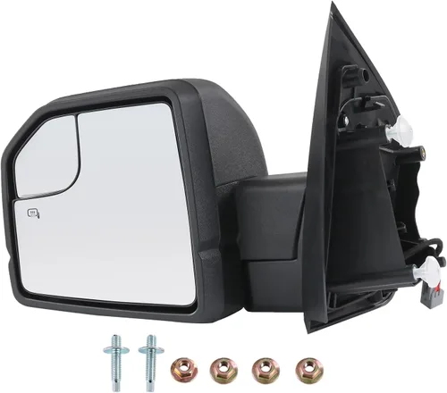 JDMSPEED Espejo retrovisor lateral izquierdo eléctrico con calefacción, señal LED texturizada, negro, izquierdo, LH, compatible con Ford F150