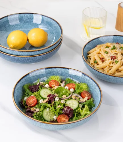 Miniatura 5 de AmorArc Juego de 4 cuencos grandes de cerámica para pasta de 8.5 pulgadas, cuencos de cerámica de 36 onzas para cocina, cuencos anchos para pasta