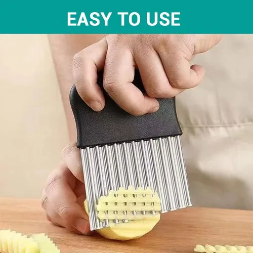 Miniatura 4 de Cortador de arrugas grande – Cortador de patatas – Cortador de ondas de acero inoxidable para freír francesas, verduras y frutas (1 unidad)