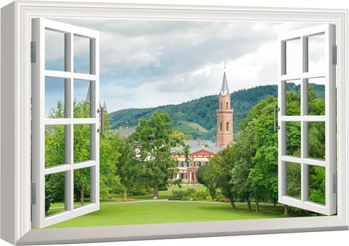 Miniatura 6 de wall26 - Cuadro en lienzo para pared, vista de ventana, río neón turquesa, rápido, bosque, lago, arroyo, naturaleza salvaje, fotografía, realismo