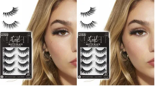 Miniatura 11 de KISS Pestañas postizas de color negro mate, Cheviot mate, 0.71 a 0.78 pulgadas, incluye 4 pares de pestañas, fáciles de aplicar, racimos de pestañas