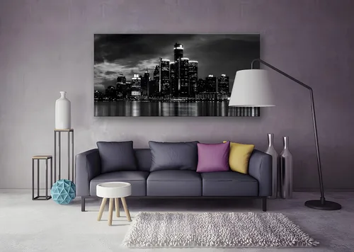 Miniatura 4 de NAN Wind Detroit Skyline - Lienzo decorativo para pared, paisaje urbano, escena nocturna, impresión artística de ciudad en blanco y negro sobre