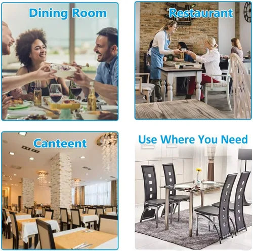 Miniatura 5 de Juego de mesa de comedor de 5 piezas, moderno juego de mesa de comedor negro para 4, mesa de comedor de cocina de vidrio templado con 4 sillas