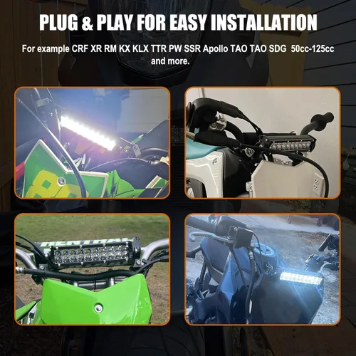 Miniatura 7 de Barra de luz para bicicleta de tierra LED de 60W 2500LM, kit de faro de motocicleta universal con interruptor para manillares de 7/8" CRF110 CRF230F