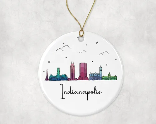 Miniatura 3 de Adorno de la ciudad de Indianápolis, adorno de Navidad de la ciudad de Indianápolis, adorno de Navidad de puntos de interés, gráfico colorido