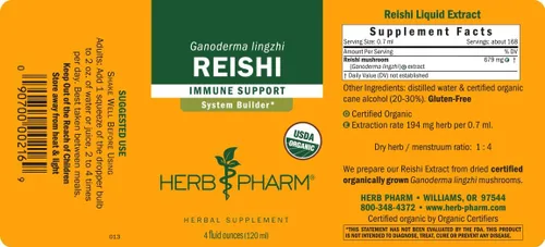 Miniatura 8 de Herb Pharm Extracto líquido de hongos Reishi Drops Inmune System Builder, 4 onzas