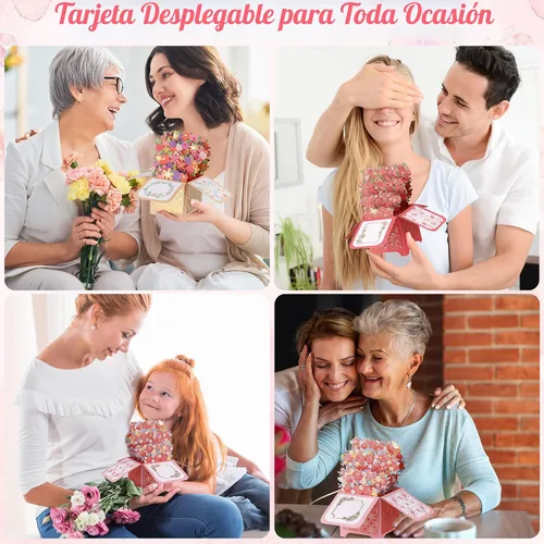 Miniatura 6 de Giiffu Paquete de 3 tarjetas emergentes 3D para el día de la madre, ramo de flores hechas a mano, tarjetas de felicitación con sobres y tarjetas