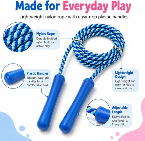 Miniatura 3 de GiftExpress Cuerda de saltar colorida de tamaño ajustable para niños y adolescentes, juegos divertidos para interiores y exteriores, cuerda