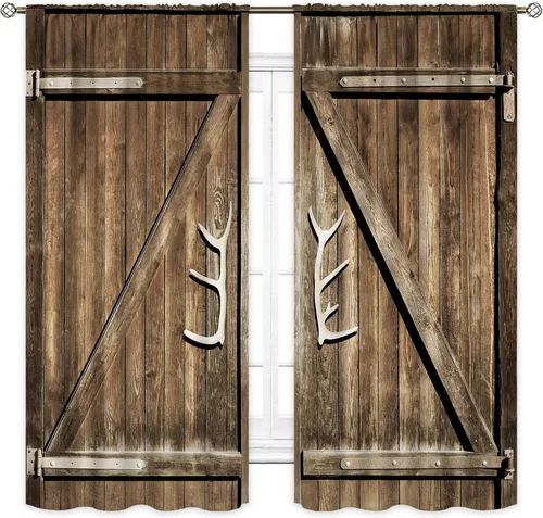 Miniatura 14 de Cortinas de cocina rústica Cinbloo de 52 pulgadas de ancho x 18 pulgadas de alto, bolsillo para barra, diseño de vaca occidental, cenefa campestre