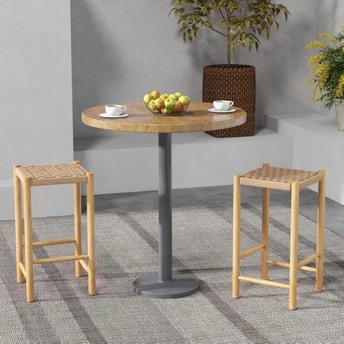 Miniatura 4 de Giantex Juego de 2 taburetes de bar de madera de altura de mostrador de 26 pulgadas, taburetes de bar de ratán bohemio, carga máxima de 330 libras