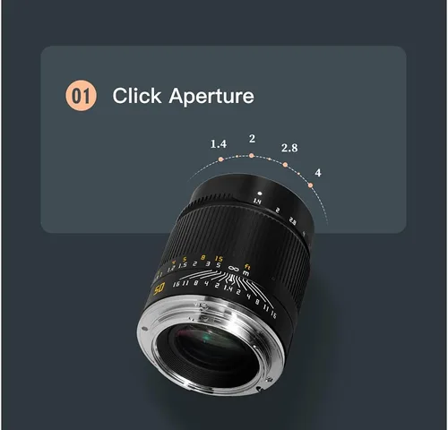 Miniatura 8 de TTArtisan Lente de cámara sin espejo F1.4 de 1.969 in F1.4 con gran apertura manual, montaje en L compatible con S1, S1R, S1H, S5, L, T, TL, TL2, CL
