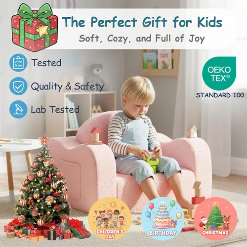 Miniatura 7 de Tiita Silla para niños, sillas plegables cómodas para niños, sofá de felpa 2 en 1 para niños, sillón con reposabrazos de bebé, sofá a tumbona, sofás