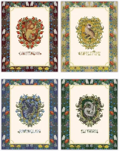 Miniatura 11 de Harry Potter - Banderas de la casa de Hogwarts - Gryffindor - Slytherin - Ravenclaw - Hufflepuff - Diseño geométrico - Juego de cuatro arte de pared