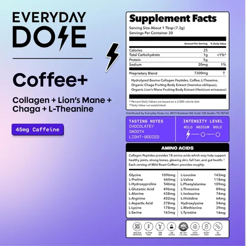Miniatura 2 de Everyday Dose Bold - Café de hongos de tostado medio, 90 mg de cafeína por porción con colágeno de ganado alimentado con pasto, chaga, Melena