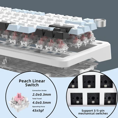 Miniatura 4 de Teclado mecánico con cable intercambiable en caliente al 75% con perilla de metal Montaje con junta Retroiluminación RGB programable e Con cable