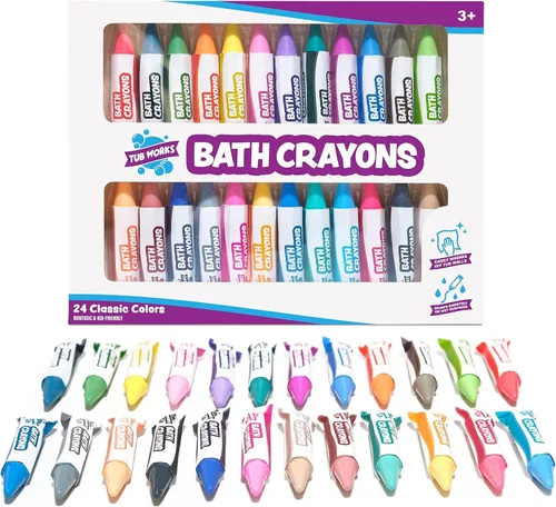 Tub Works® Smooth™ - Crayones de baño de juguete de baño, paquete de 24 | Crayones de baño no tóxicos y lavables para niños pequeños y niños |