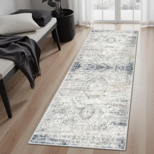Miniatura 39 de Alfombra de pasillo Soalmost 2'6" x 10' lavable, alfombra antideslizante para cocina, baño, lavandería, alfombras vintage ultra delgadas para Beige