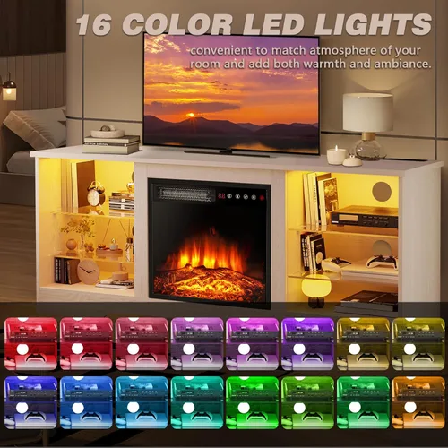 Miniatura 4 de LEMBERI Soporte de TV con Chimenea de 58 Pulgadas para TVs de hasta 65 Pulgadas, Consola con Chimenea Eléctrica de 18'' y Control Remoto, Centro