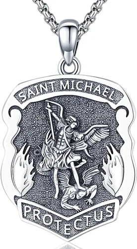 Miniatura 272 de Odinstone Collar de plata de ley 925 con medalla de San Miguel/San Cristóbal/San Benito/Crucifijo de Jesús/San Uriel/Arcángel Rafael para hombres