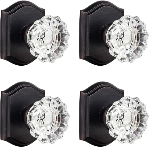 Miniatura 26 de Pomos de Puerta de Vidrio para Interiores, Estilo Vintage, Pomos de Puerta de Cristal de Privacidad con Cerradura, Pomos de Puerta de Latón Antiguo