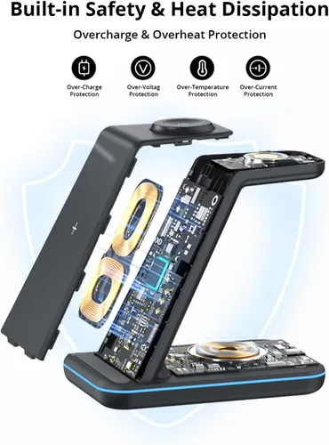 Miniatura 4 de Cargador inalámbrico para Samsung y Android: estación de carga JoyGeek 3 en 1 para S26/S25/S24/S23/S22/S21/S20/Note20/Z Fold&Flip, Galaxy Negro