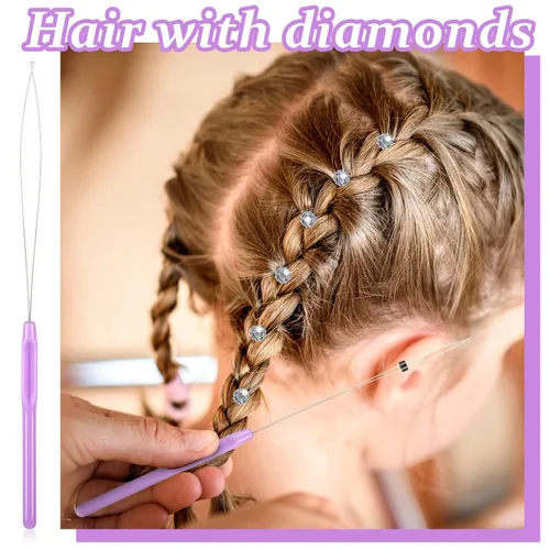 Miniatura 2 de 10 piezas de extensión de cabello, enhebrador de aguja de bucle, herramienta de gancho para tirar y dispositivo de cuentas, enhebrador de bucle
