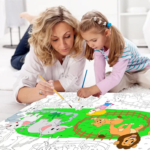 Miniatura 6 de Póster gigante para colorear de animales del zoológico para niños, mantel grande para colorear, rollo de actividad, papel de dibujo, hojas