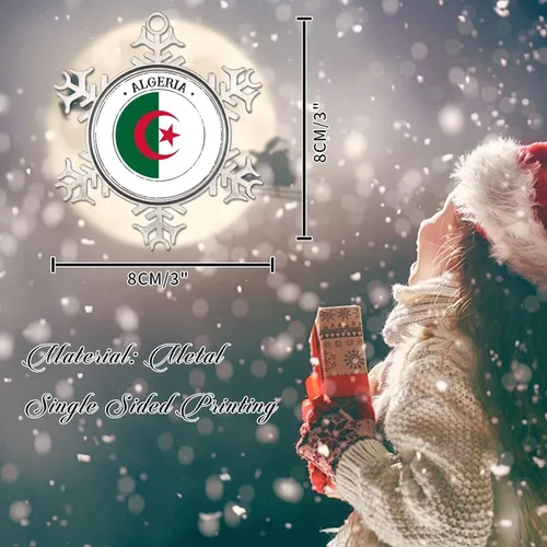 Miniatura 2 de Bandera de Argelia, adorno de Navidad para niños, bandera nacional, silueta de Argelia, decoración de Navidad, copo de nieve, adorno de metal