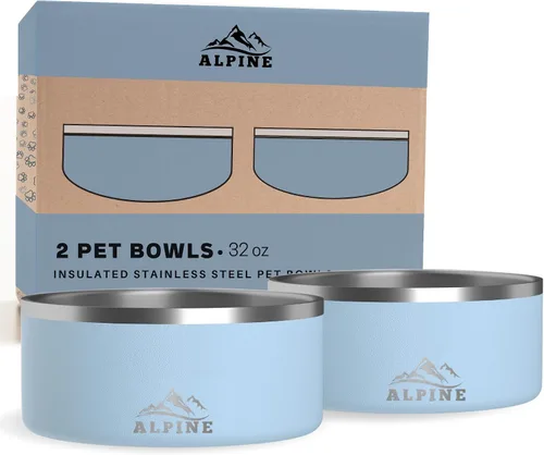 Alpine Juego de 2 cuencos de acero inoxidable para perros, antideslizantes, cuenco de metal para mascotas para alimentos y agua, aislamiento de Azul
