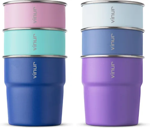 Miniatura 19 de VINUR Vasos Tumbler de Acero Inoxidable de 8 oz, Vasos de Metal Apilables para Beber para Viajes, Campamento, Exteriores, Paquete de 4