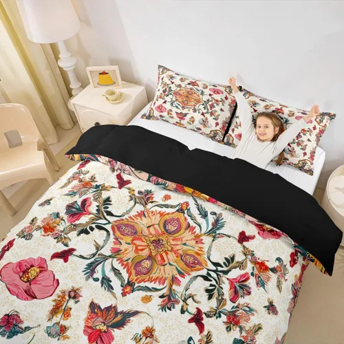 Miniatura 5 de Erosebridal Funda de edredón floral exótica tamaño Queen, juego de ropa de cama bohemio, funda de edredón tribal exótica floral bohemia, flores