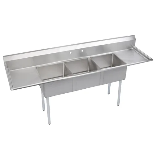 Miniatura 9 de Elkay Foodservice Fregadero de 3 compartimentos, 94 x 23.75 pulgadas OA, altura de trabajo de 36 pulgadas, cuenco de 18 x 18 pulgadas, 12 profundos