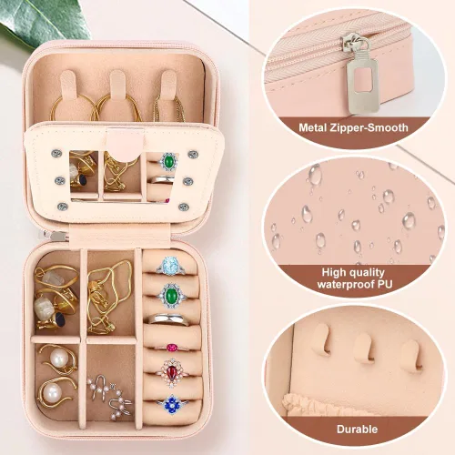 Miniatura 4 de A-Z - Joyero de viaje personalizado, joyero portátil, pequeño estuche de almacenamiento de joyas de viaje con espejo, regalo de cumpleaños