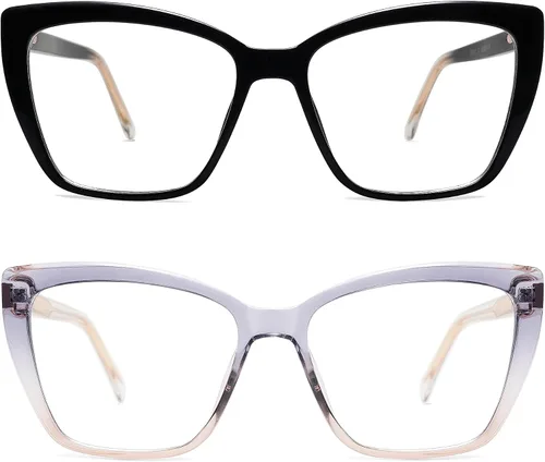 Miniatura 4 de AMOMOMA Trendy TR90 Gafas de Lectura Grandes con Filtro de Luz Azul para Mujeres, Elegantes Gafas Cuadradas Tipo Ojo de Gato AM6031 C1.negro+c3.gris