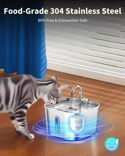 Miniatura 3 de Lawfery Fuente de agua para gatos de acero inoxidable, fuente automática de agua para gatos de 74 oz/2.2 L, dispensador de agua para mascotas