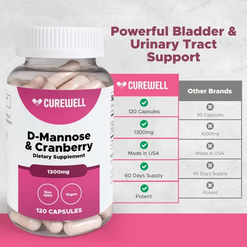 Miniatura 3 de D-manosa y arándano 1300 mg – 120 cápsulas veganas D-manosa con extracto de arándano Suplemento de apoyo para el tracto urinario y la vejiga